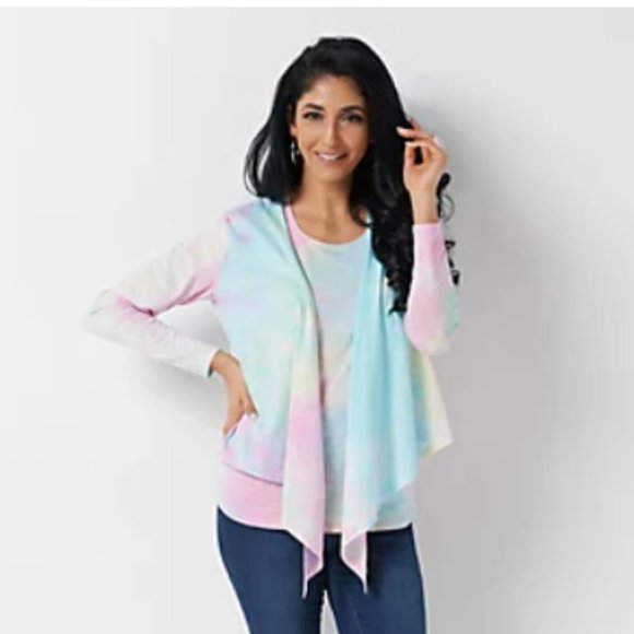 Belle by Kim Gravel Tops - Belle by Kim Gravel Printed Slub Knit Shrug and Tank Set